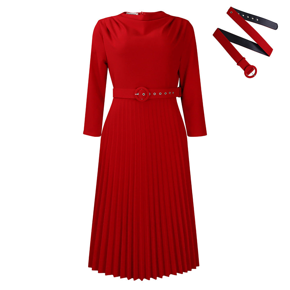 Damen Midikleid mit elegantem Plisseedesign und tailliertem Gürtel Drune