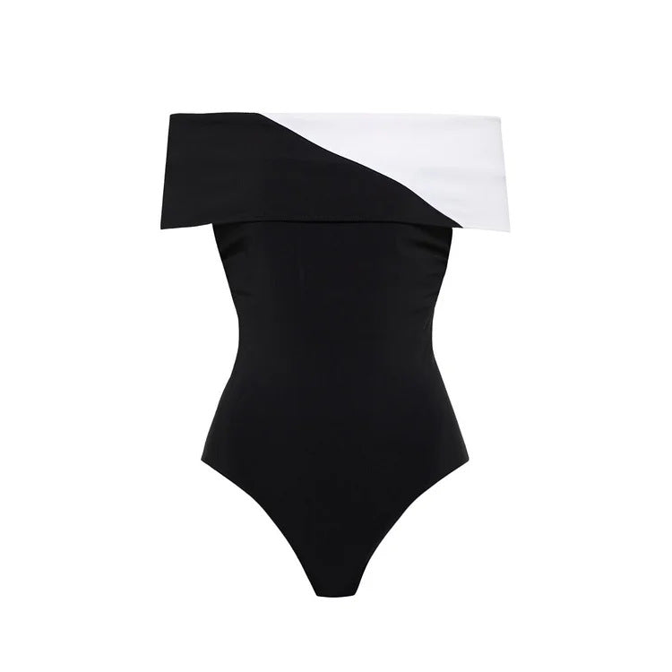 Damen eleganter Einteiler mit raffiniertem Transparentstreifen und voluminösem Maxi-Rock Drune