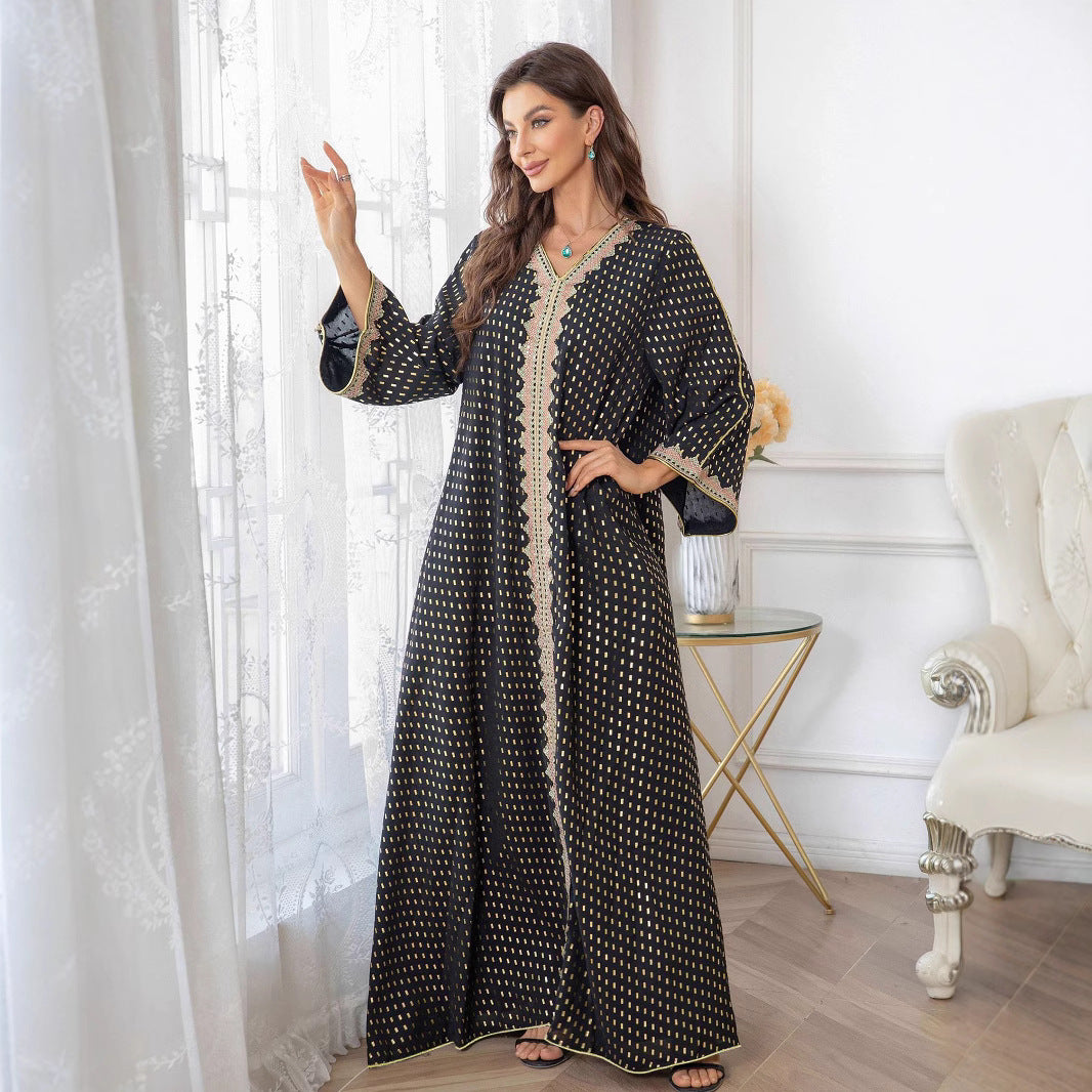 Damen Maxi-Kleid im eleganten Kaftan-Stil mit filigranen Verzierungen Drune