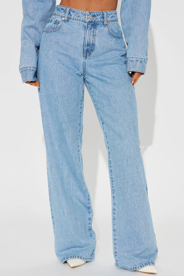 Damen Weite High-Waist Jeans mit klassischem Schnitt und ausgefransten Säumen Drune