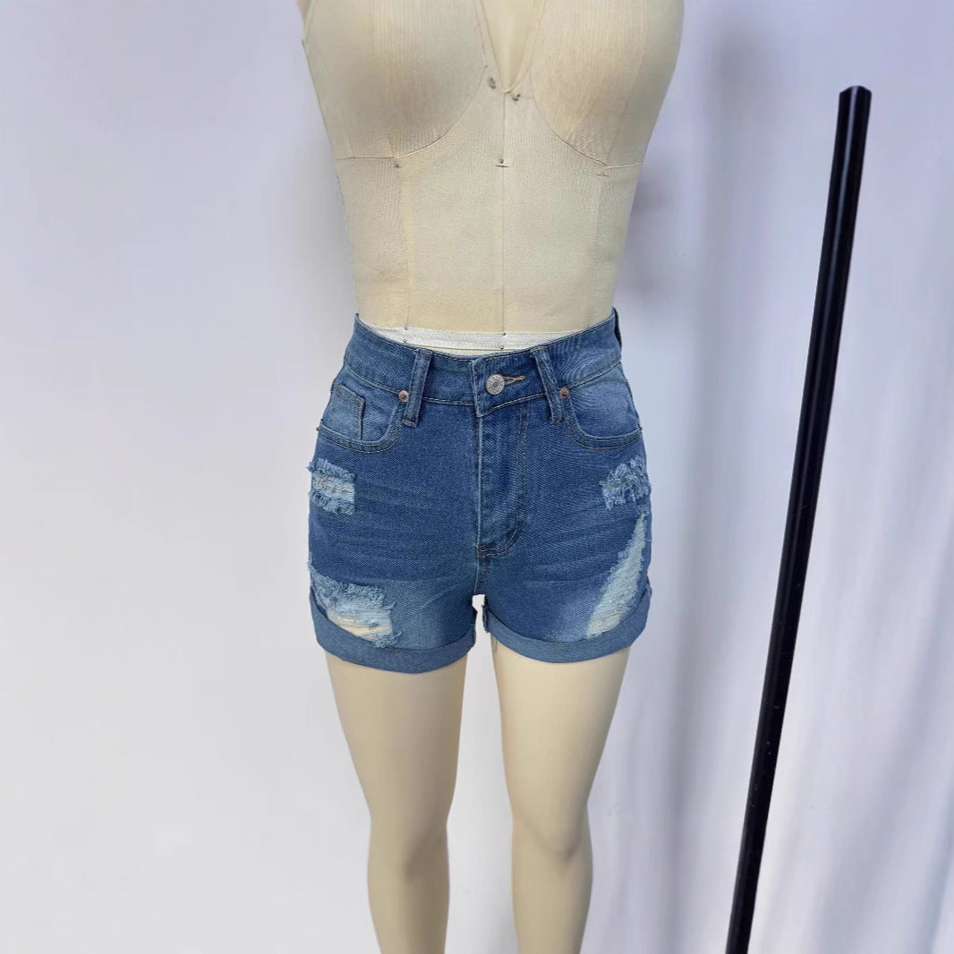 Damen kurze Destroyed Denim-Shorts im lässigen Look mit umgeschlagenen Säumen und stylischen Rissdetails Drune