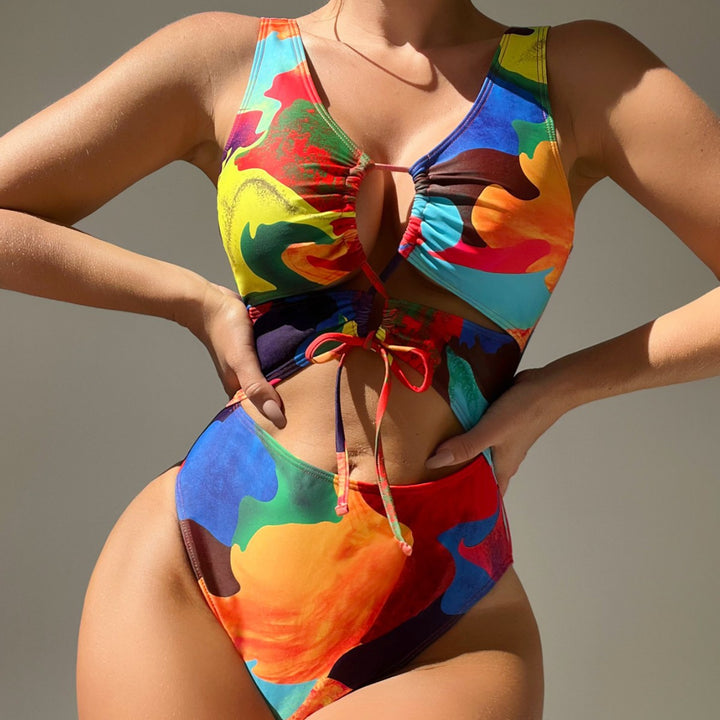Damen Einteiler Badeanzug mit buntem Cut-Out-Design Drune