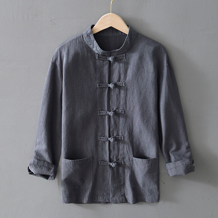 Herren nan leichte Leinenjacke im traditionellen chinesischen Stil mit Stehkragen und Knotenverschlüssen Drune