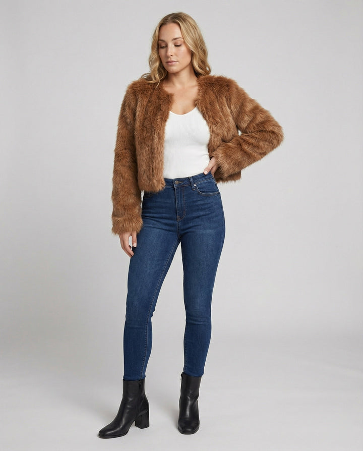 Damen Flauschige Kurzjacke Drune