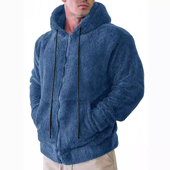 Herren nan Teddyplüsch Zip-Hoodie mit übergroßer Kapuze, verdecktem Reißverschluss und Eingrifftaschen Drune