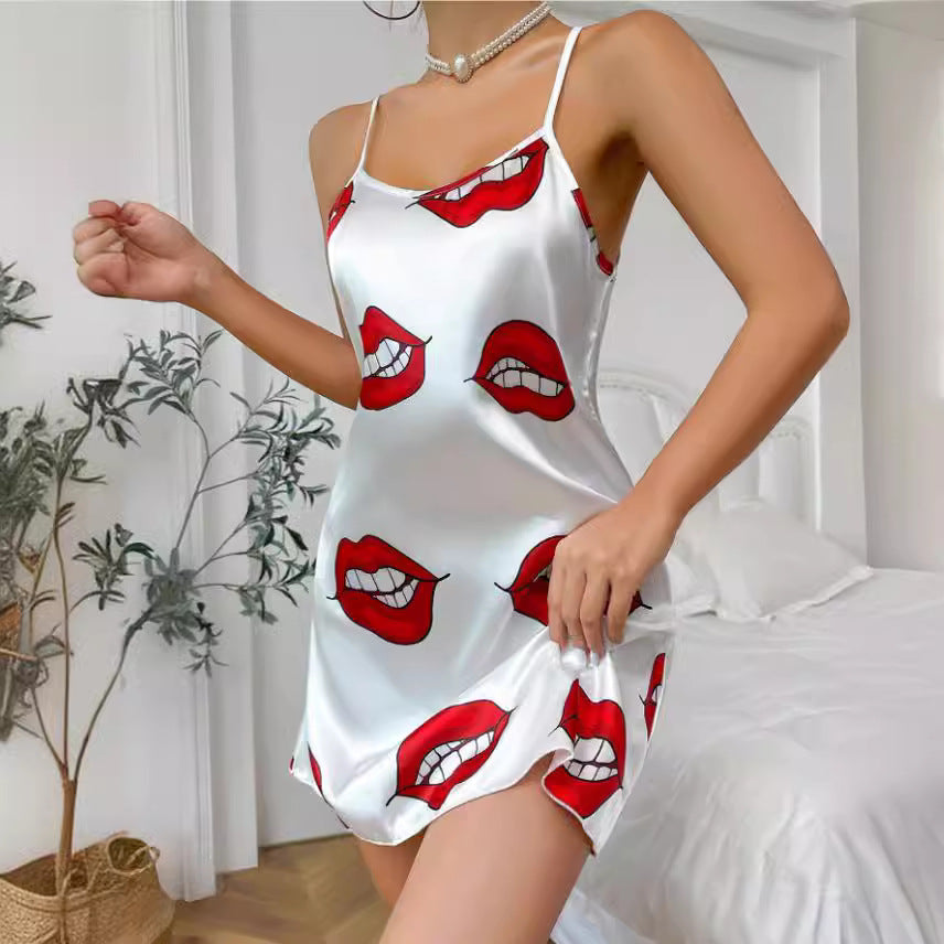 Damen Nachtkleid mit attraktiven Lippenmotiv Drune