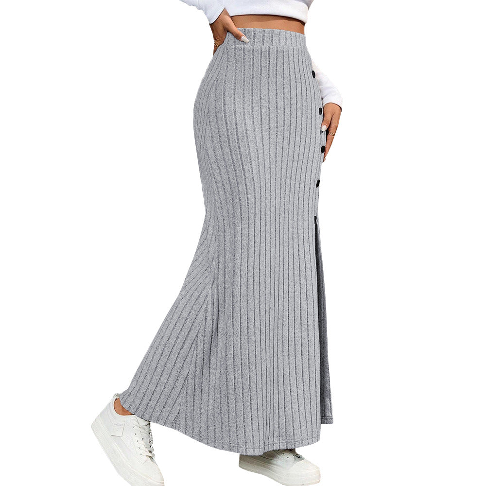 Damen Strick-Maxi-Rock mit Knopfdetails und seitlichem Schlitz Drune