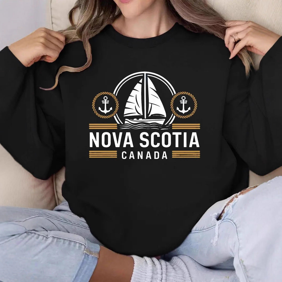 Damen Sweatshirt mit maritimem Segelmuster und dezentem Schriftzug Drune