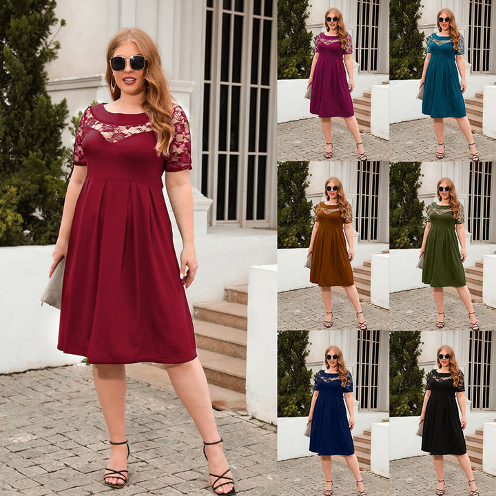 Damen Elegantes Kleid mit Spitzenärmel und schwingendem Rock Drune