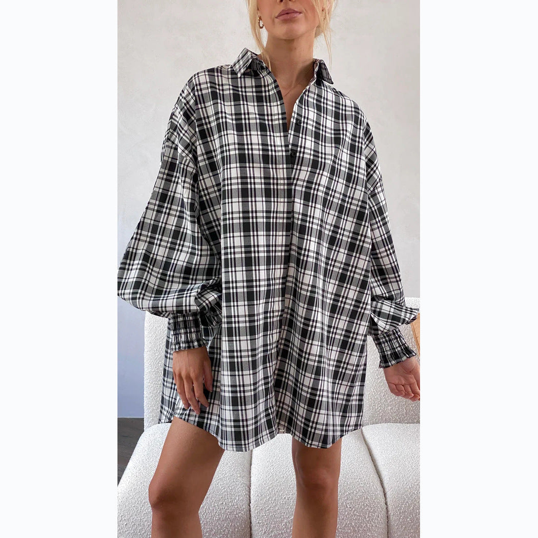 Damen Karierte Oversize-Hemdshirt mit lässigem Schnitt Drune
