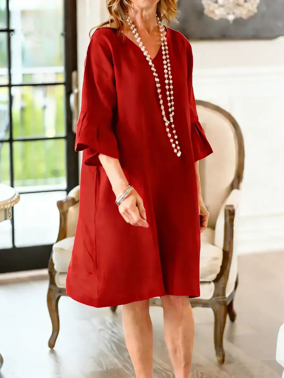 Damen Hüftlanges Freizeitkleid mit modernen Rüschendetails Drune