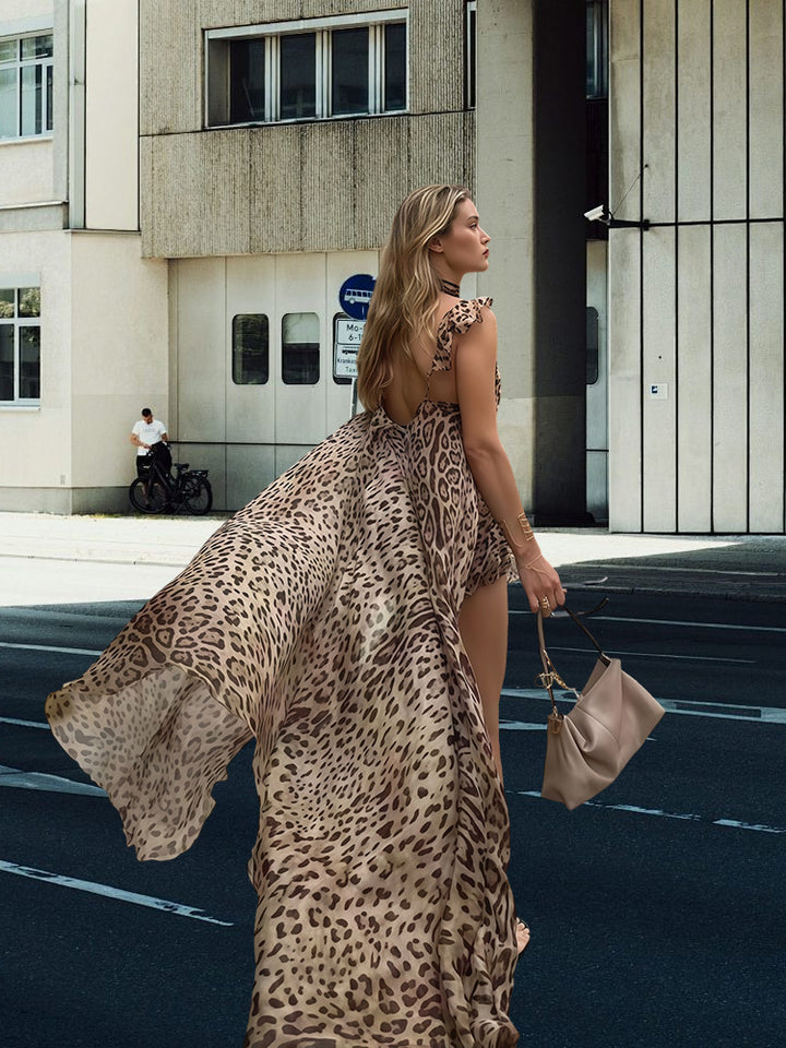Damen Maxikleid mit asymmetrischem Schnitt und zarten Rüschendetails Drune