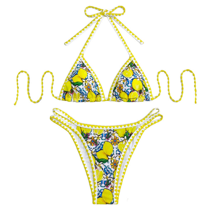 Damen Triangel-Bikini mit fröhlichem Zitrusmuster Drune