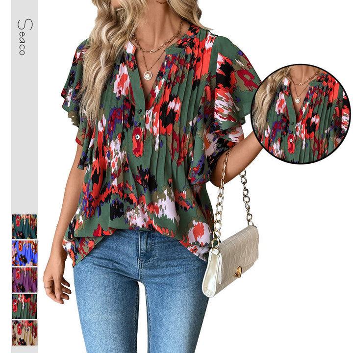 Damen Bluse mit Rüschenelementen und strukturiertem Design Drune