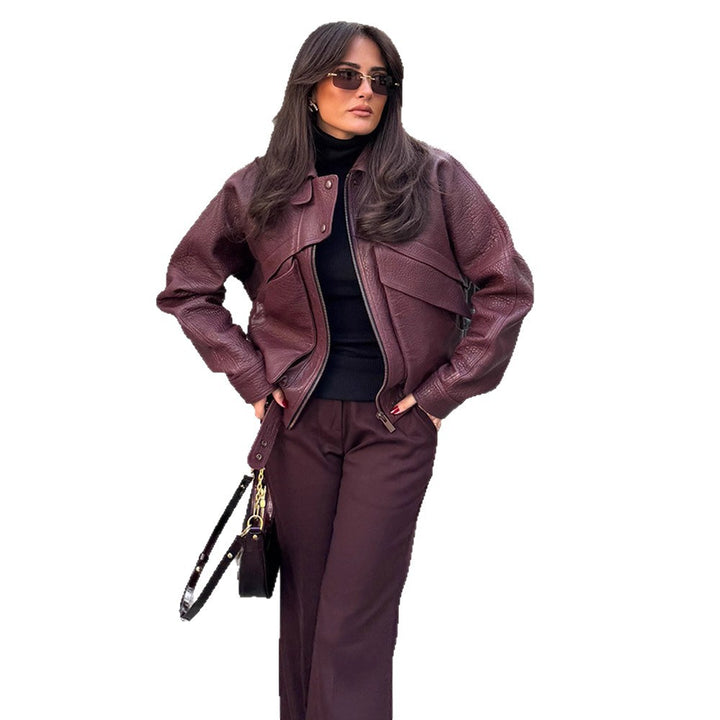 Damen Kunstlederjacke mit modischem Schnitt und praktischen Taschen Drune