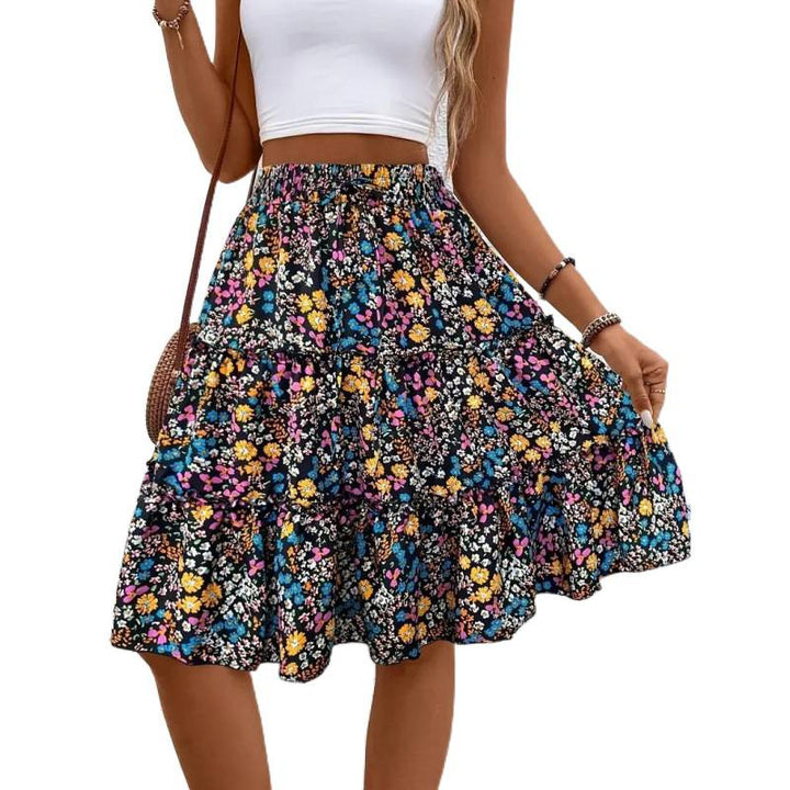 Damen Sommerlicher Wickelrock mit floralen Mustern und elastischem Taillenbund Drune
