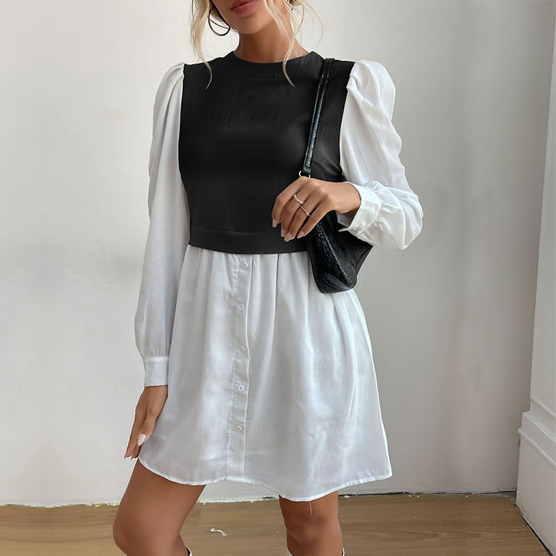 Damen Kleid mit kontrastierenden Ärmeln im Blusenstil Drune