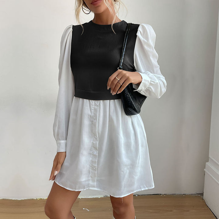Damen Kleid mit kontrastierenden Ärmeln im Blusenstil Drune