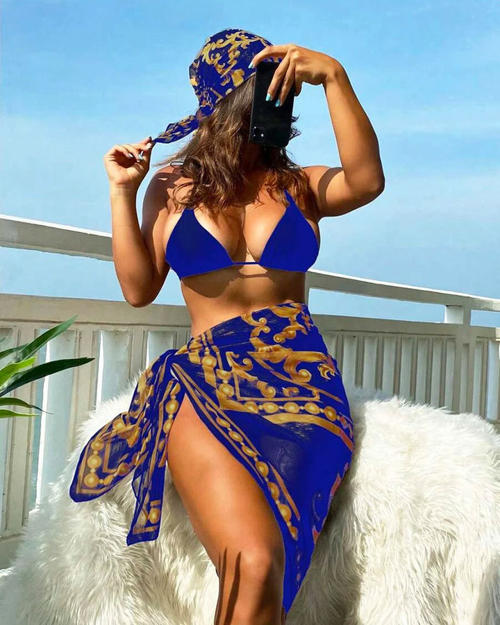 Damen Triangel-Bikini-Set mit transparentem Sarong Drune