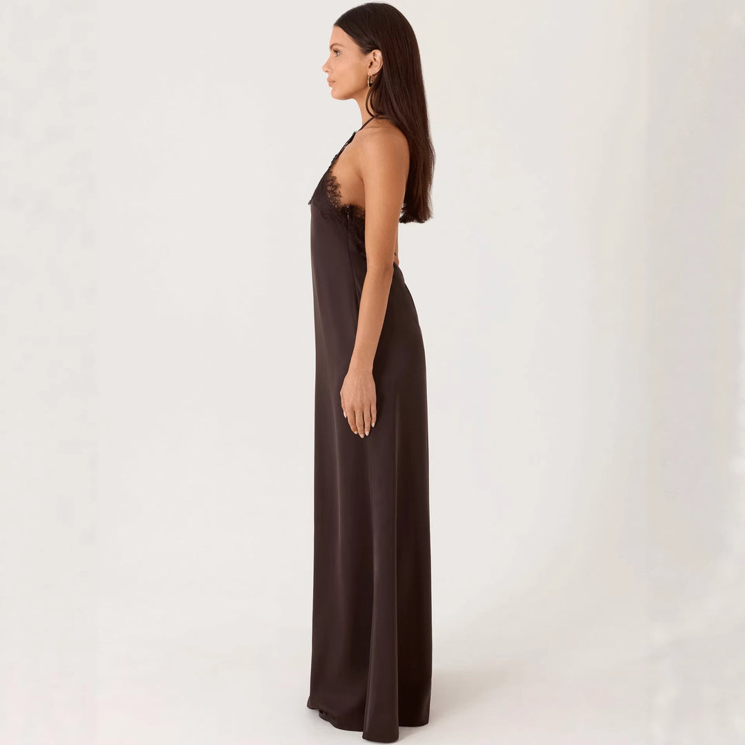 Damen Elegantes Maxikleid mit raffiniertem Spitzen-Bustier und fließendem Stoff Drune