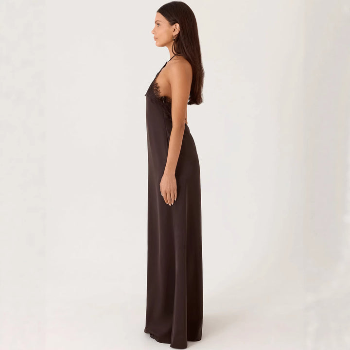 Damen Elegantes Maxikleid mit raffiniertem Spitzen-Bustier und fließendem Stoff Drune