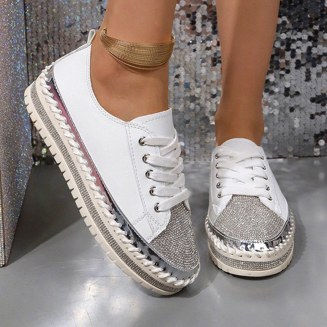 Damen Glamouröse Sneaker mit funkelndem Strass und trendiger Profilsohle Drune