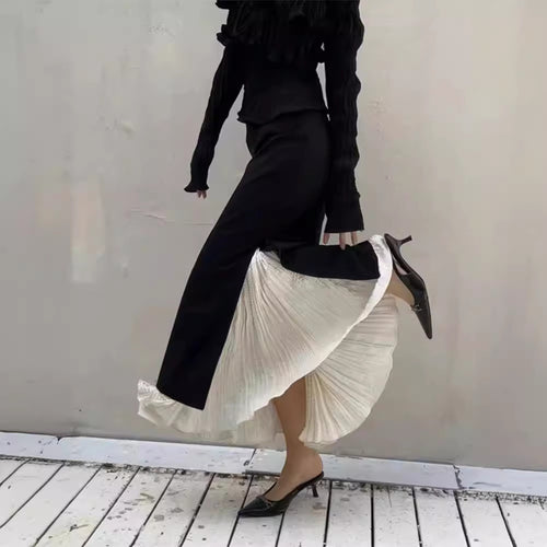 Damen Elegante Maxi-Rock mit seitlichen Schlitzen und Lagenlook Drune