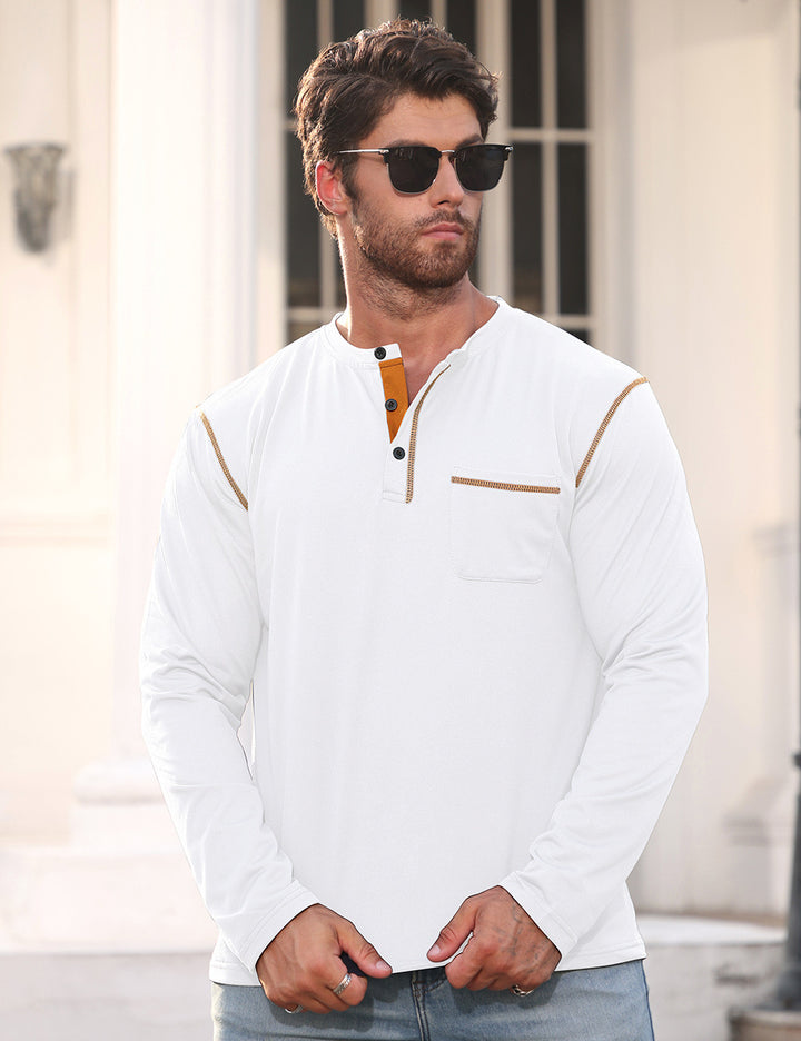 Herren Langarmshirt mit Knopfleiste und Brusttasche Drune