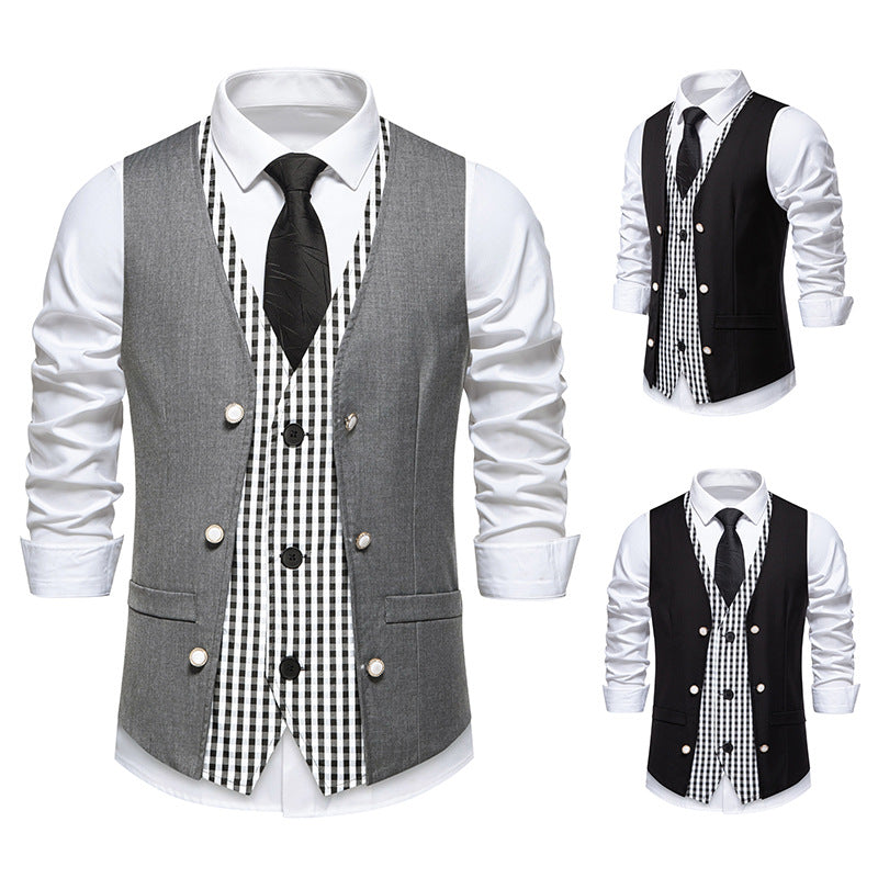 Herren elegante Anzugweste mit kontrastierendem Innenmuster Drune