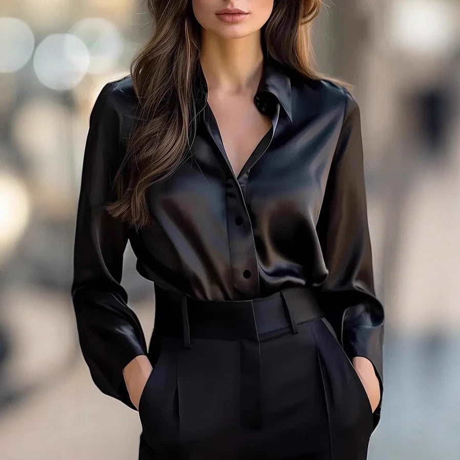 Damen Elegante Satinbluse mit klassischem Schnitt und dezentem Glanz Drune