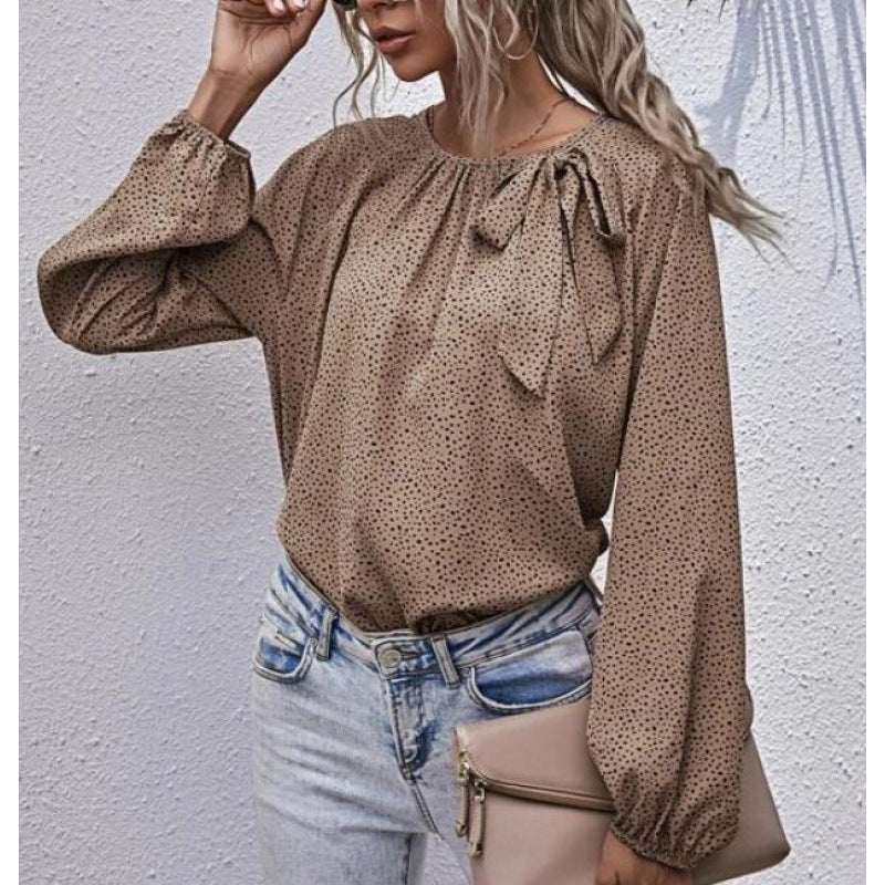 Damen Bluse mit dekorativem Rüschendetail und modernem Allover-Muster Drune