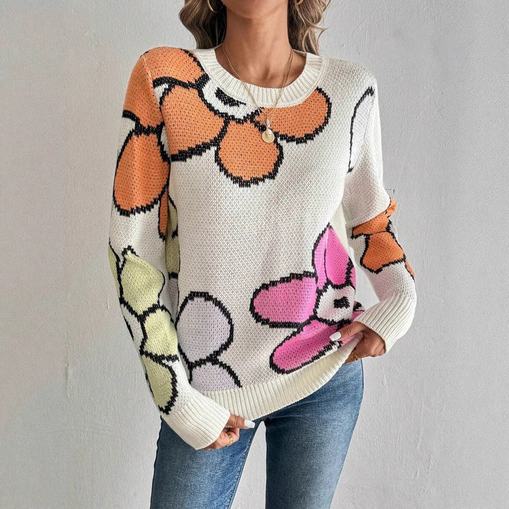 Damen Strickpullover mit buntem Blumenmuster Drune