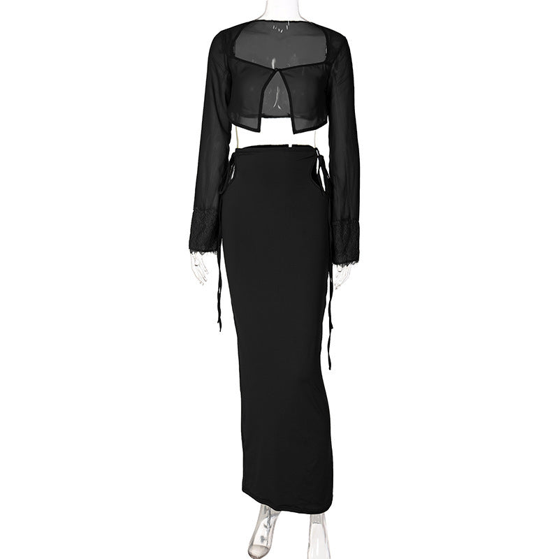 Damen Transparentes Set mit Crop-Top und Maxirock Drune