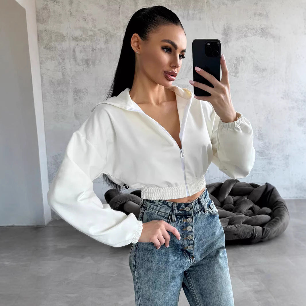 Damen cropped Kapuzenjacke mit elastischem Bund und lässigem Schnitt Drune
