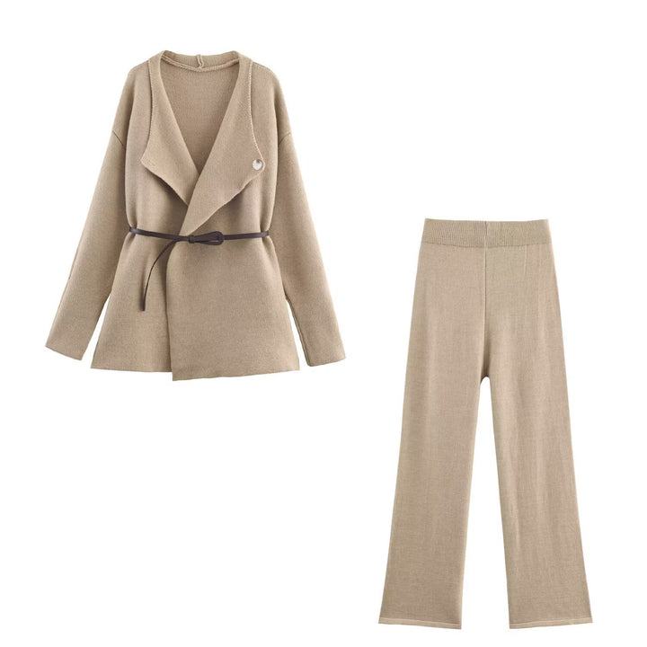 Damen Modisches Blazer-Set mit Bindegürtel und weitem Schnitt Drune