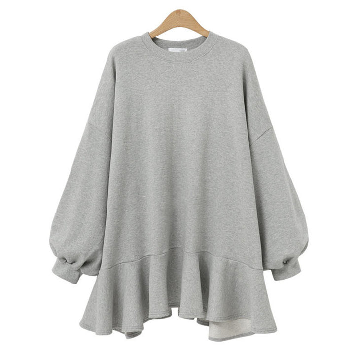 Damen nan oversized Sweatshirtkleid mit Volantsaum und Ballonärmeln Drune