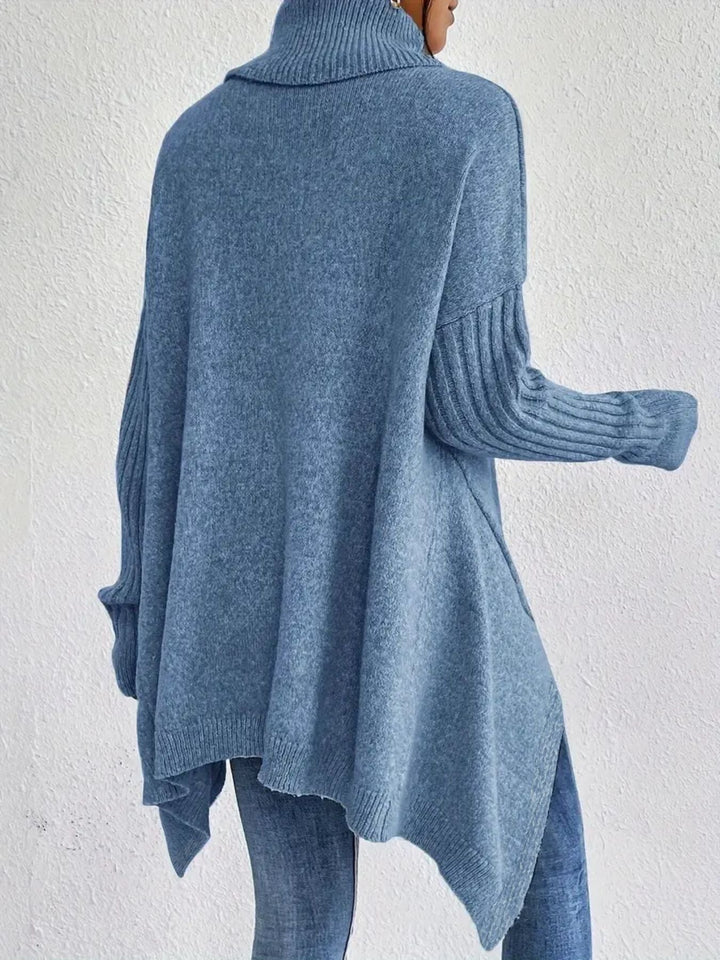 Drune | Rollkragenpullover Übergröße Passform Wollstrick Asymmetrischer Saum Gerippte Ärmel