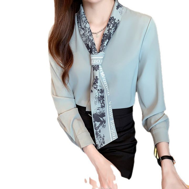 Damen elegante Bluse mit schmeichelndem Schnitt und modischem Halstuch Drune