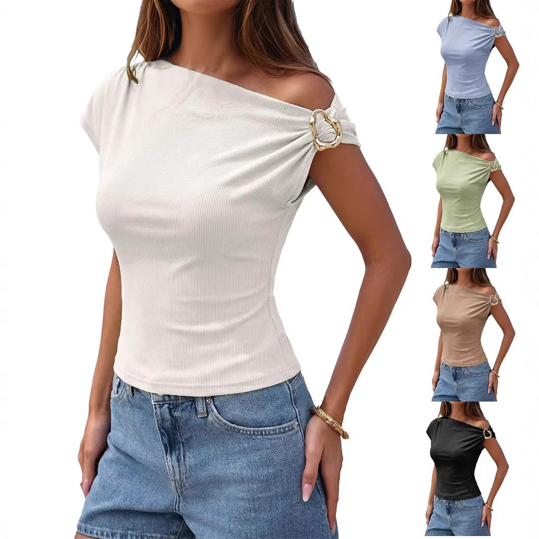 Damen asymmetrisches Oberteil mit modischem Schulterdesign Drune