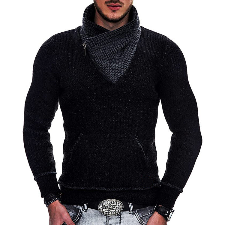 Herren Langarm Kapuzenpullover mit asymmetrischem Reißverschluss und strukturiertem Strickdesign Drune