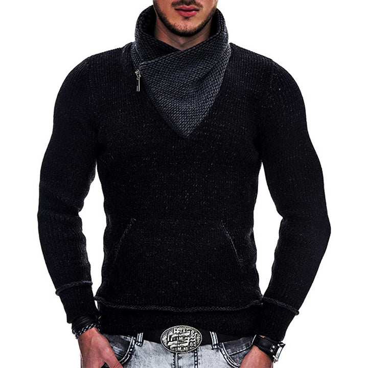 Herren Langarm Kapuzenpullover mit asymmetrischem Reißverschluss und strukturiertem Strickdesign Drune