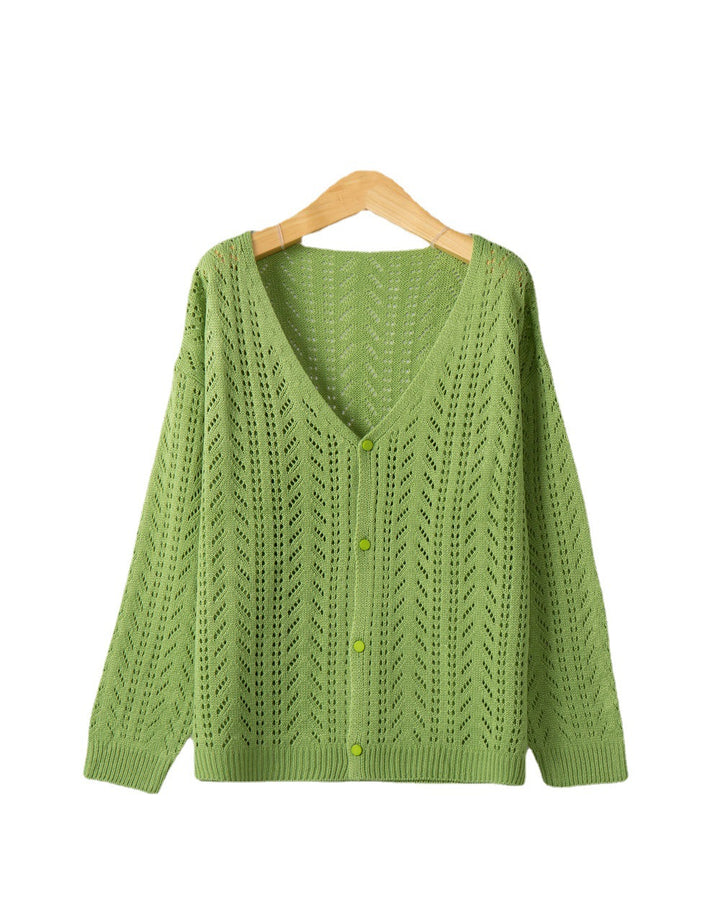 Damen Strickcardigan mit luftiger Lochmusterung und V-Ausschnitt Drune