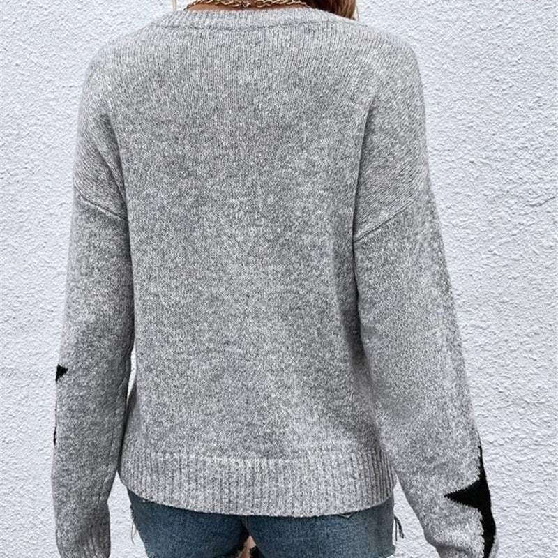 Damen Strickpullover mit auffälligem Sternenmotiv und Rundhalsausschnitt Drune