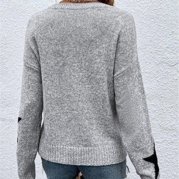 Damen Strickpullover mit auffälligem Sternenmotiv und Rundhalsausschnitt Drune