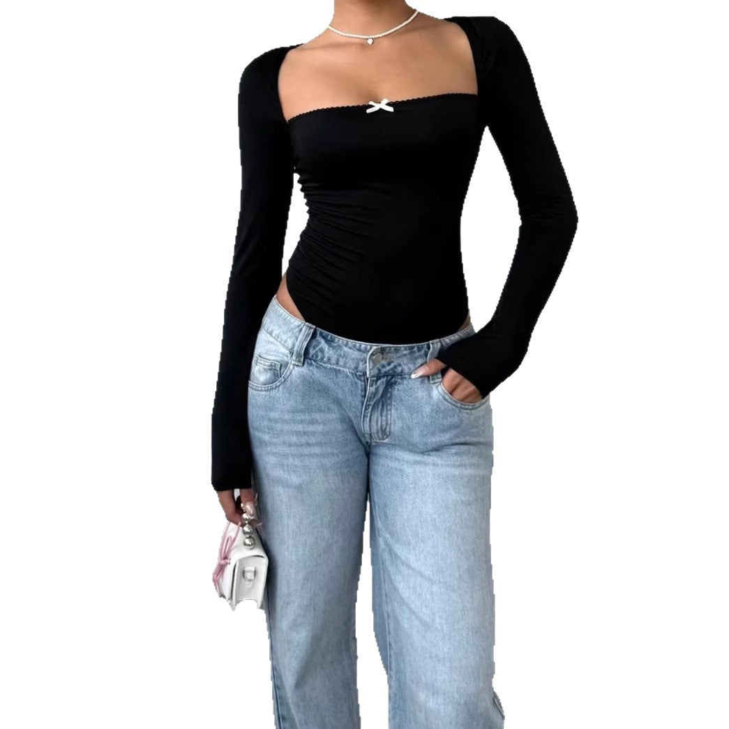 Damen Figurbetontes Langarm-Body mit elegantem Ausschnitt Drune