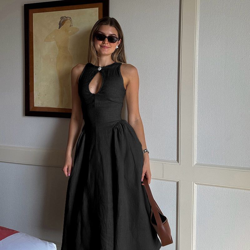 Damen Midi-Kleid mit schickem Schlüsselaugen-Ausschnitt und elegantem Rock Drune
