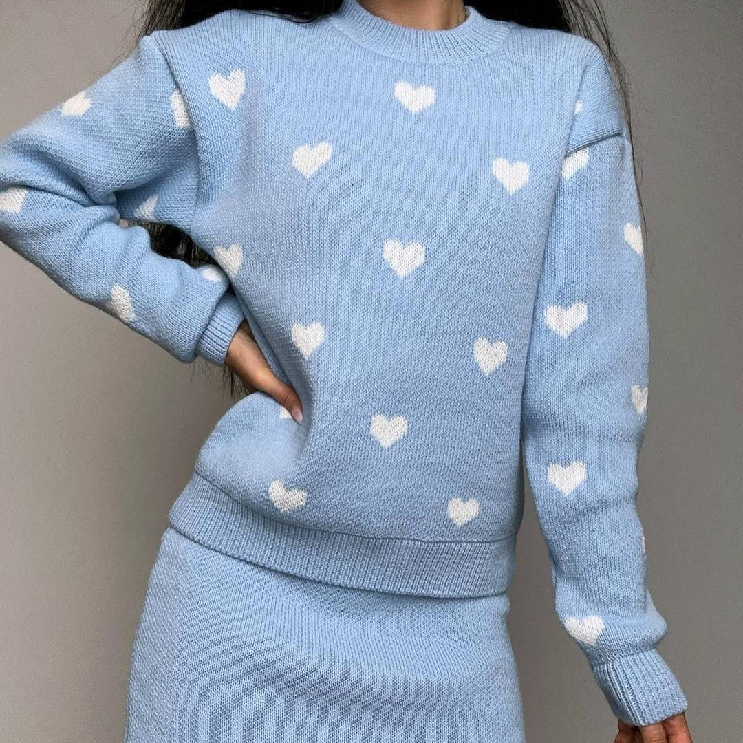 Damen lässiger Strickpullover mit Herzmotiv Drune