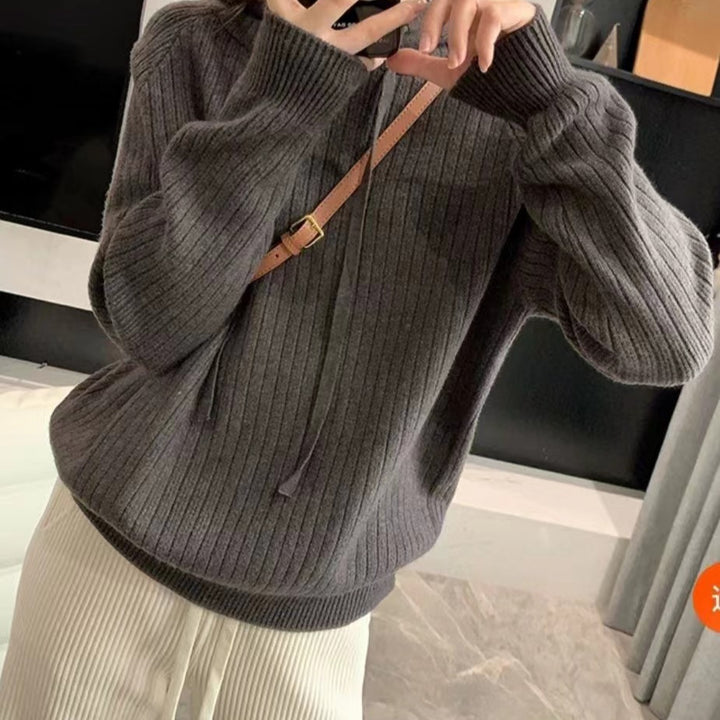 Damen Kapuzenpullover mit feiner Rippstruktur und lässigem Schnitt Drune