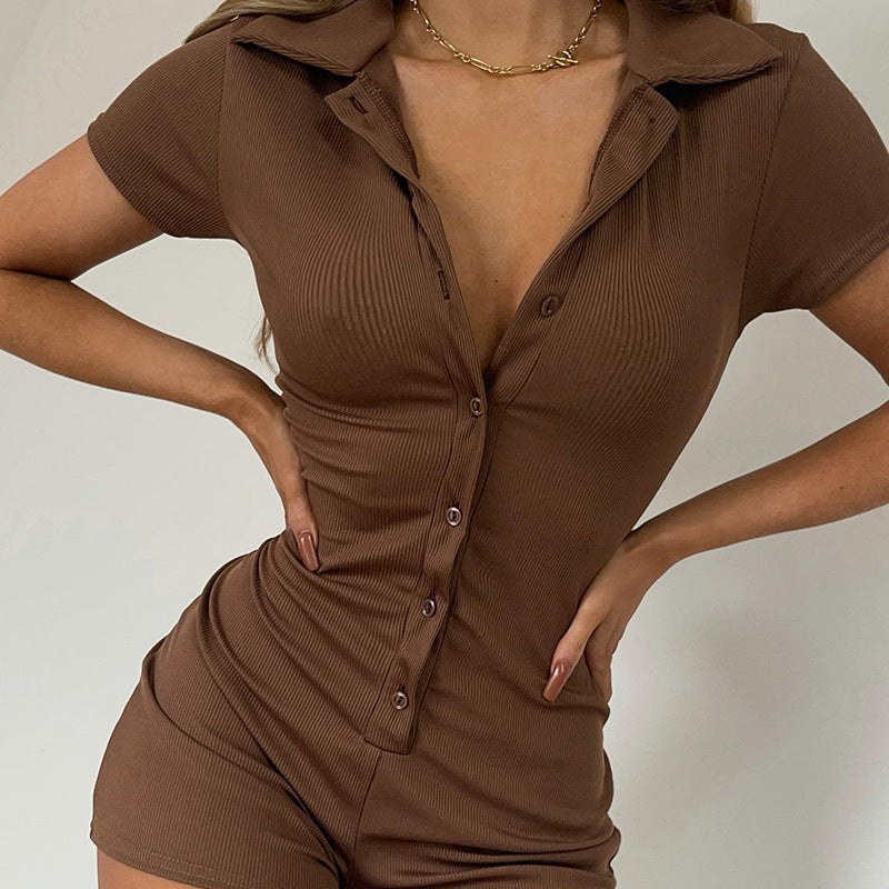 Damen figurbetonter Playsuit mit Knöpfen und kurzer Beinlänge Drune