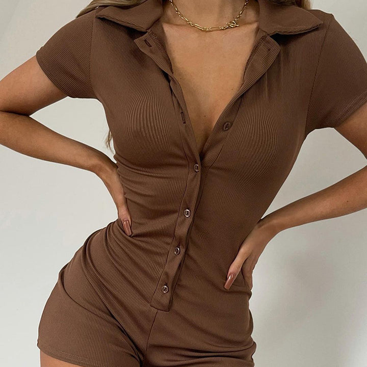 Damen figurbetonter Playsuit mit Knöpfen und kurzer Beinlänge Drune
